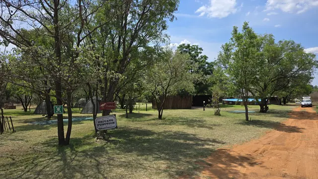 Hadida camp area with trees and a swimming pool.